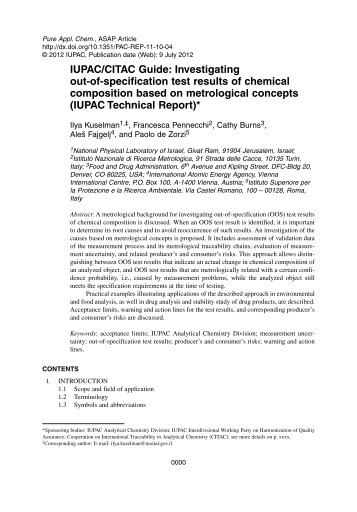 IUPAC/CITAC Guide: Investigating out-of-specification test results of ...