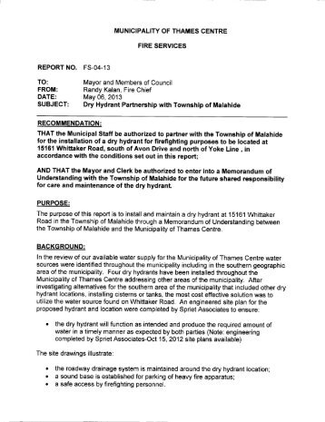 Report No. FS-04-13, dry hydrant partnership with the Township of ...