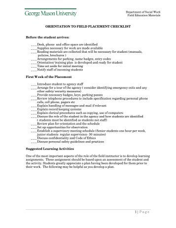 Field Instructor Orientation Checklist