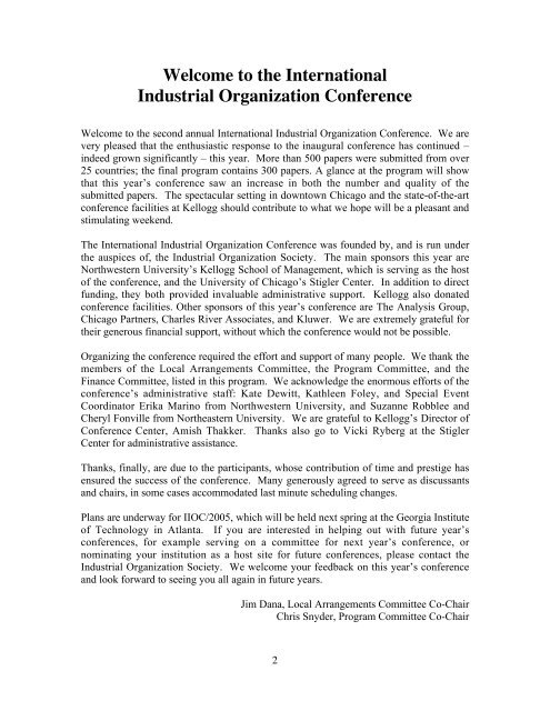 International Industrial Organization Conference Wieboldt Hall ...