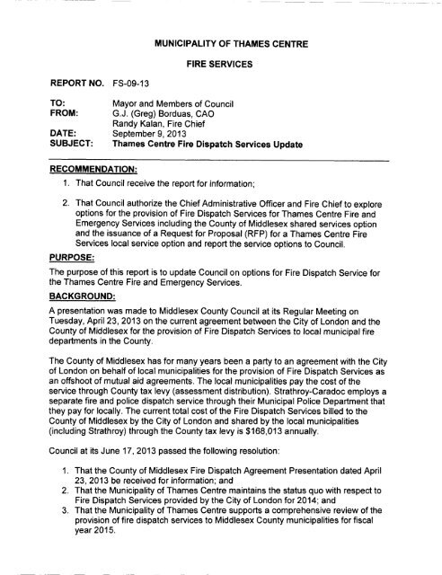 Report No. FS-09-13, Fire Dispatch Services - Municipality Of ...