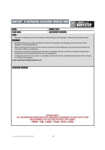 bodystep 78 instructor assessment overview form - Les Mills