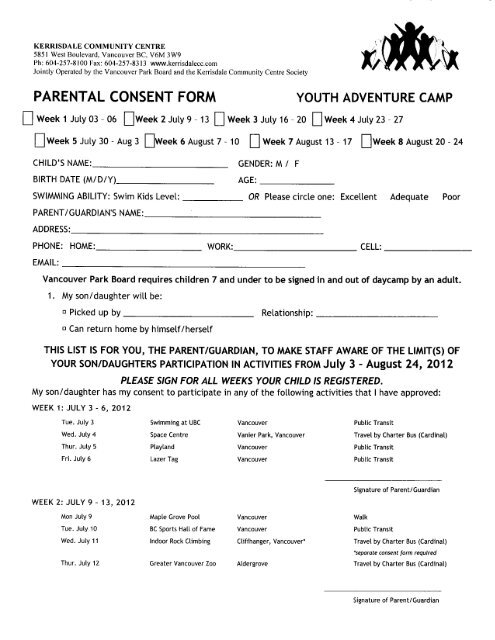 parental consent form youth adventure camp - Kerrisdale ...