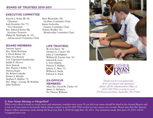 Annual Report 2010-2011 - Father Ryan High School