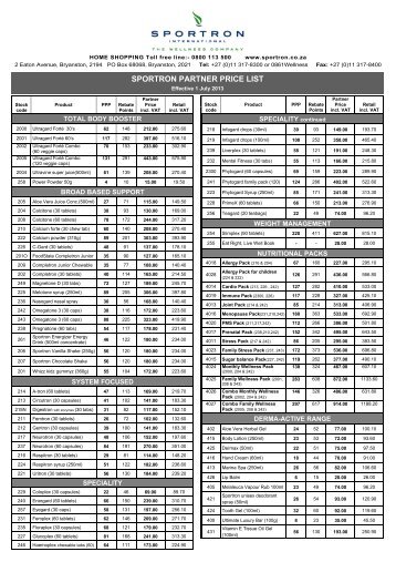 Sportron MA Pricelist July 2013