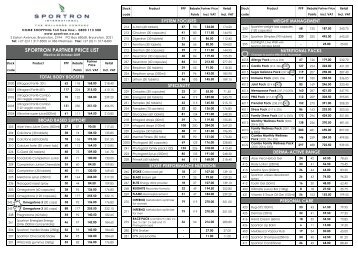 SPORTRON PARTNER PRICE LIST