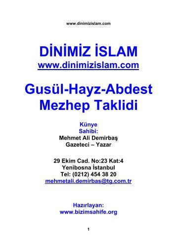 DİNİMİZ İSLAM Gusül-Hayz-Abdest Mezhep Taklidi - Bizim Sahife