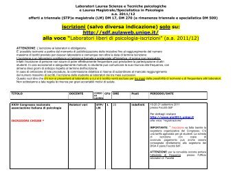 iscrizioni (salvo diversa indicazione) solo su: http://sdf.aulaweb ...