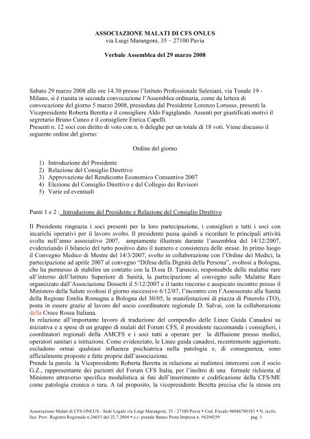 Verbale Assemblea del 29 marzo 2008 - associazionecfs.it