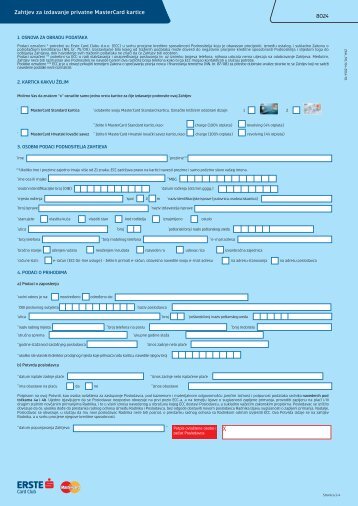 Zahtjev za izdavanje privatne MasterCard kartice - Erste Card Club
