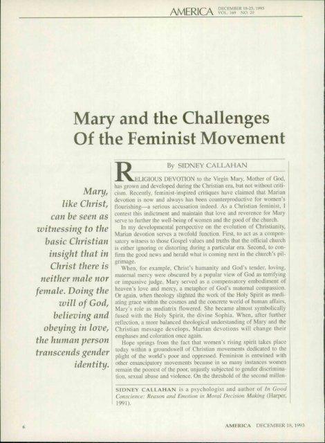 Mary and the Challenges Of the Feminist Movement - America