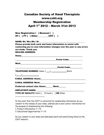 download a CSHT Registration Form - Canadian Society of Hand ...