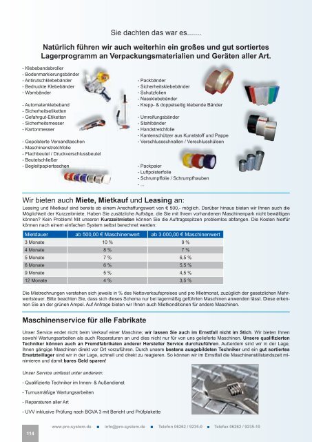 Maschinen & Geräte - Pro-System Verpackungstechnik GmbH