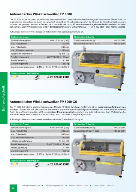 Maschinen & Geräte - Pro-System Verpackungstechnik GmbH