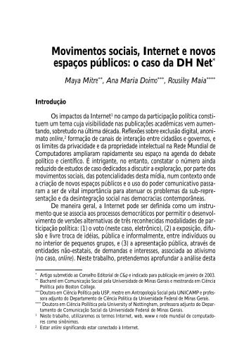 Movimentos Sociais, Internet e Novos EspaÃ§os PÃºblicos: O ... - DHnet