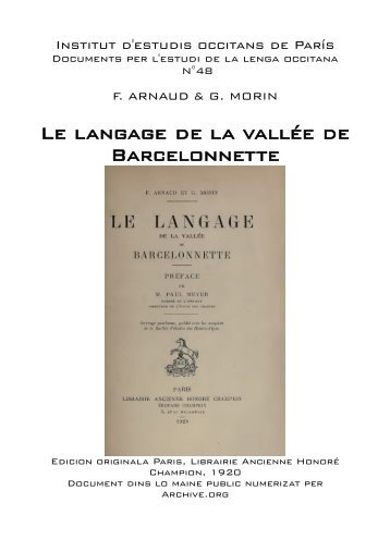 Le langage de la vallÃ©e de Barcelonnette - IEO ParÃ­s - Free