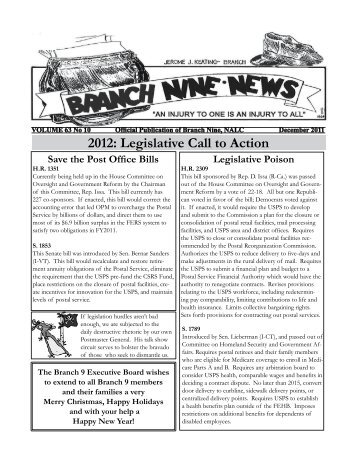 2012: Legislative Call to Action - Branch 9 NALC