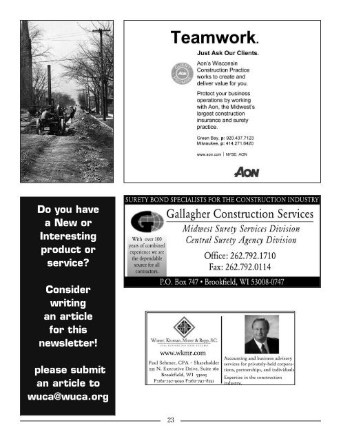 2013 Spring (PDF) - Wisconsin Underground Contractors Association