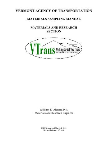 VTrans Materials Sampling Manual - Vermont AOT Program ...