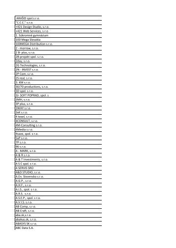 ARAÅ ID spol.s.r.o. "C.C.C." s.r.o. +421 Design Studio, s.r.o. +421 ...