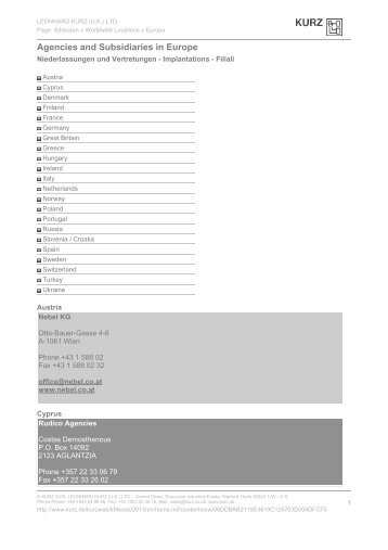 Agencies and Subsidiaries in Europe - Leonhard Kurz