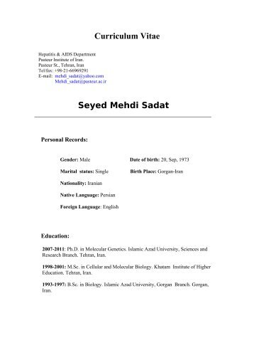 Curriculum Vitae Seyed Mehdi Sadat