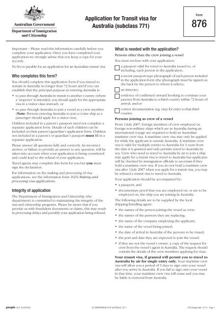 876 Application For Transit Visa For Australia Department Of 876-application-for-transit-visa-for-australia-department-of