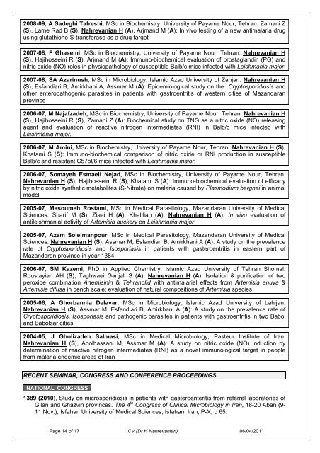 CURRICULUM VITAE (CV) First name Hossein Surname ...