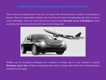 Top Benefits of Choosing Burlington Limousine Service