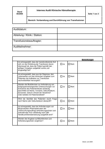 Selbstinspektion fÃ¼r TB - Transfusionspraxis