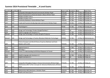 Summer 2014 Provisional Timetable _ A Level Exams