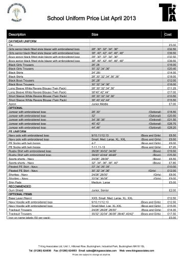 School Uniform Price List April 2013 - Magdalen College School