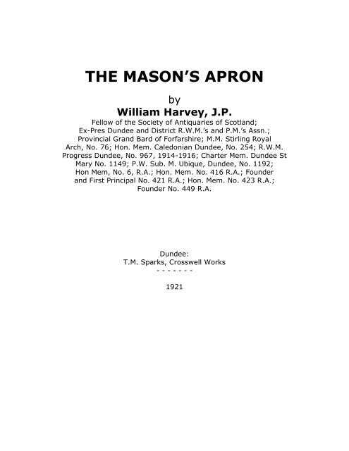 THE MASON'S APRON - RoseCroix.org.au