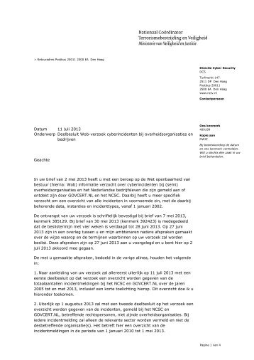 1 Brief Deelbesluit Wob-verzoek Cyberincidenten bij ...