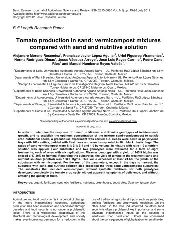 Tomato production in sand: vermicompost mixtures compared with ...