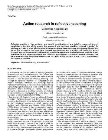 Action research in reflective teaching - Basic Research Journals