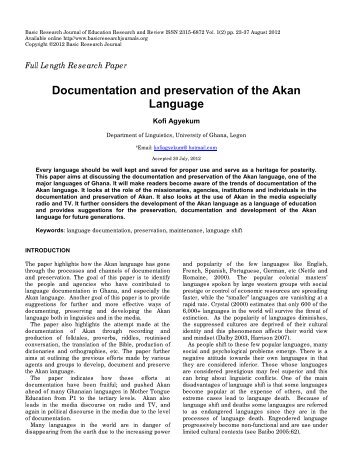 Documentation and preservation of the Akan Language