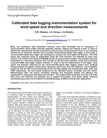 Calibrated data logging instrumentation system for wind speed and ...