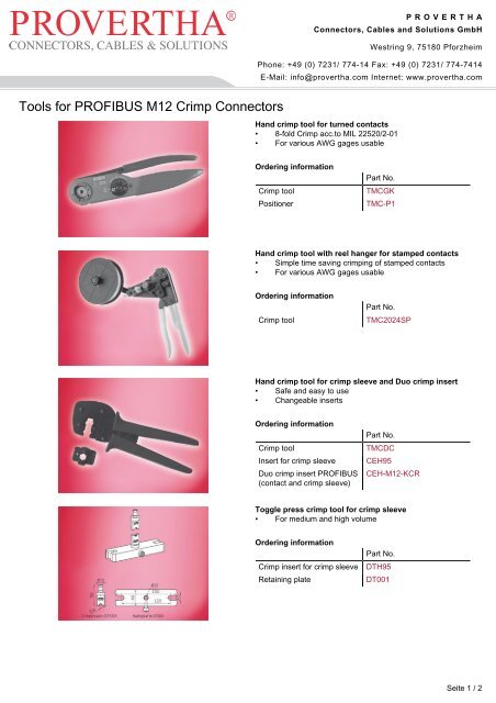 Tools for PROFIBUS M12 Crimp Connectors - PROVERTHA ...