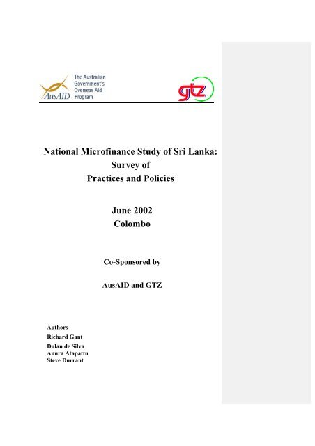 National Microfinance Study of Sri Lanka: Survey of Practices and ...
