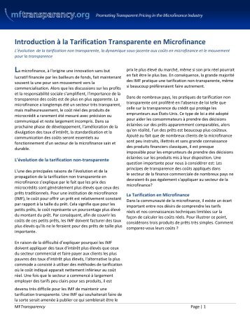 Introduction à la Tarification Transparente en Microfinance