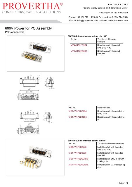 600V Power for PC Assembly - PROVERTHA Connectors, Cables ...