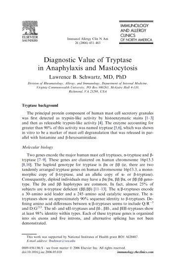 Diagnostic Value of Tryptase in Anaphylaxis and Mastocytosis