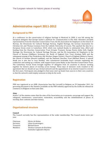 Administrative report 2011-2012 - Future for Religious Heritage (FRH)