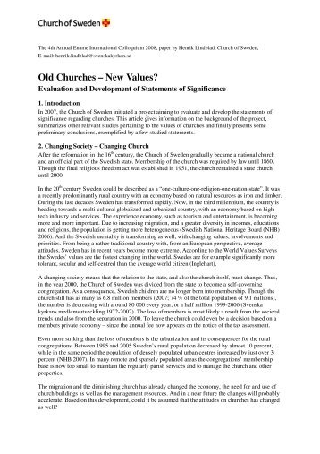 Old Churches â New Values? - Future for Religious Heritage (FRH)