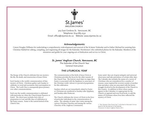 Ordo Kalendar for 2012 - St. James' Anglican Church