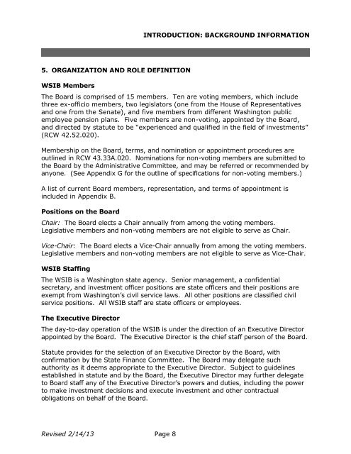 Organization and Role Definition - Washington State Investment Board