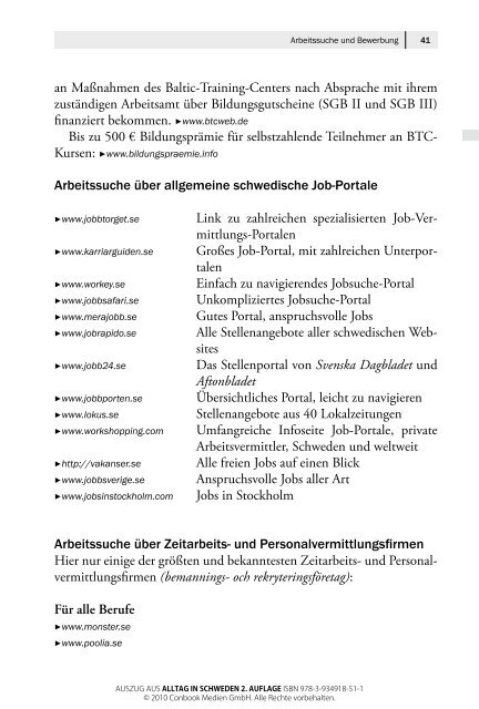 Arbeitssuche und Bewerbung - Auszug - Conbook Verlag