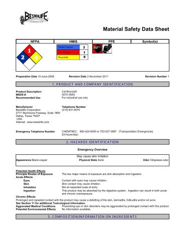 MSDS Sheets - Creighton Rock Drill Ltd.