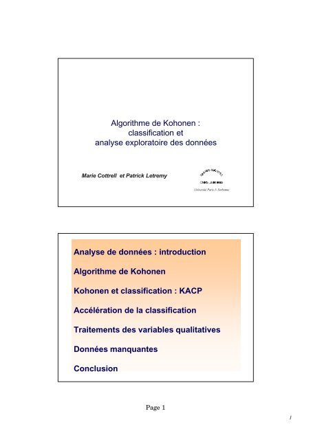 Algorithme de Kohonen : classification et analyse exploratoire des ...